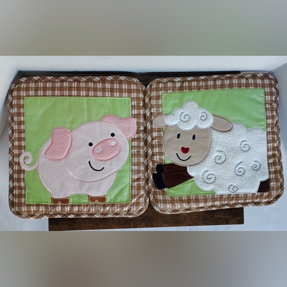 NOJO Wall Hangings Nursery Room Baby Pig Sheep Animal Décor Soft Corduroy